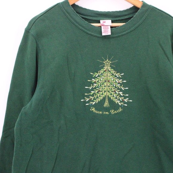 Vintage Holiday Editions Sweatshirt Womens Green Christmas Tree Embroidered XL - Picture 3 of 9